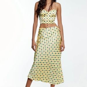 Zara Printed Satin Crop Top and Skirt Set
